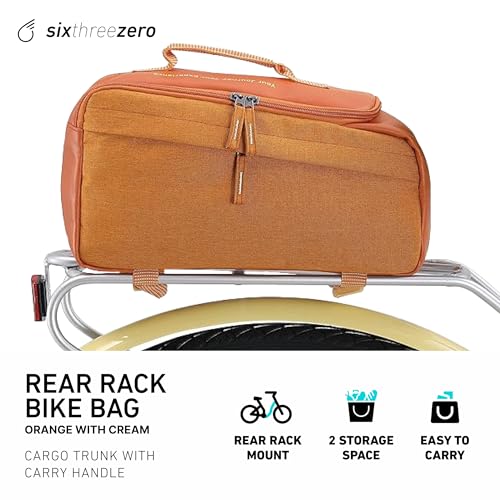 sixthreezero Bike Bag for Rear Rack, Waterproof Universal Bicycle Pannier for Storage, Cargo Trunk with Carry Handle, Orange w/Cream - Image 2