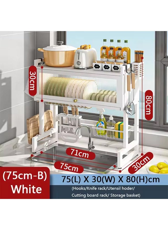 Taimi Over the Sink 3-Tier Dish Drying Rack with Cover - Space-Saving Kitchen Organizer 75CM White  - Image 3
