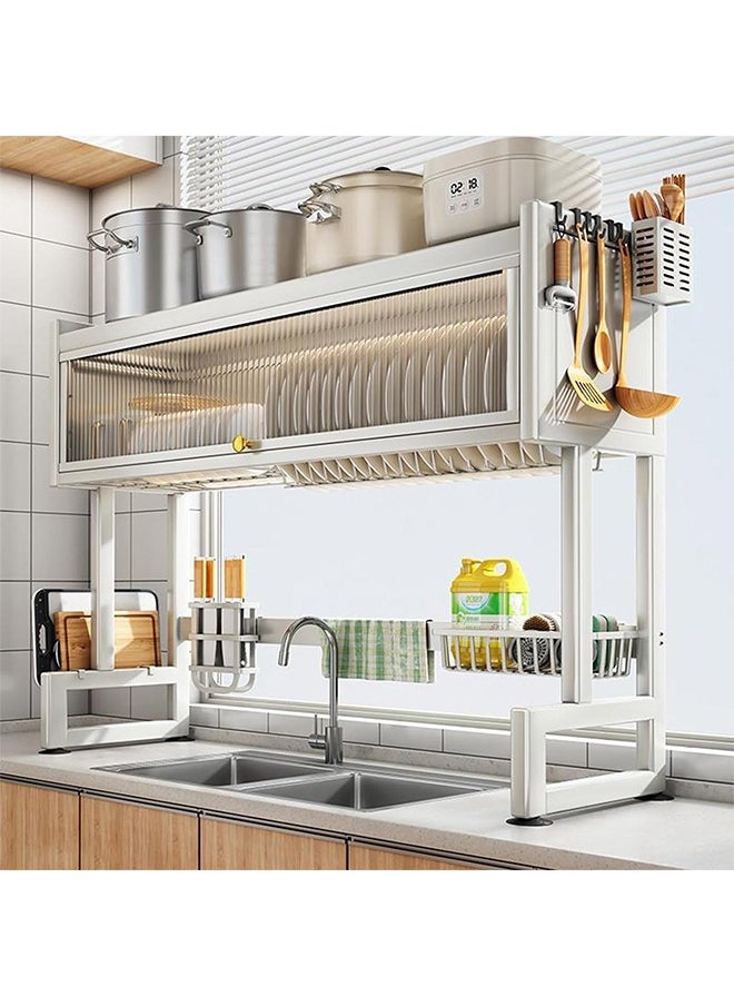 Taimi Over the Sink 3-Tier Dish Drying Rack with Cover - Space-Saving Kitchen Organizer 75CM White  - Image 4