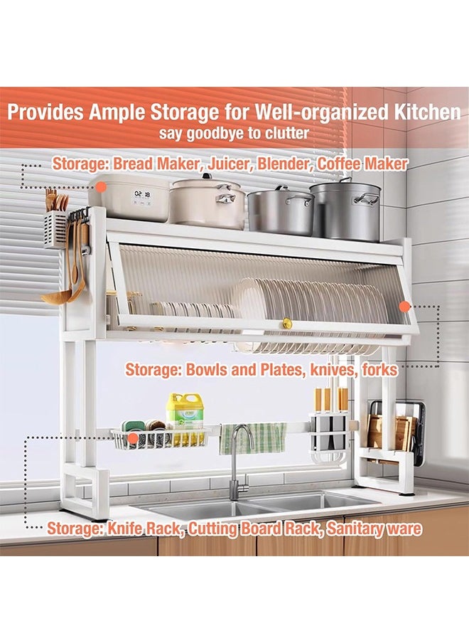 Taimi Over the Sink 3-Tier Dish Drying Rack with Cover - Space-Saving Kitchen Organizer 75CM White  - Image 5