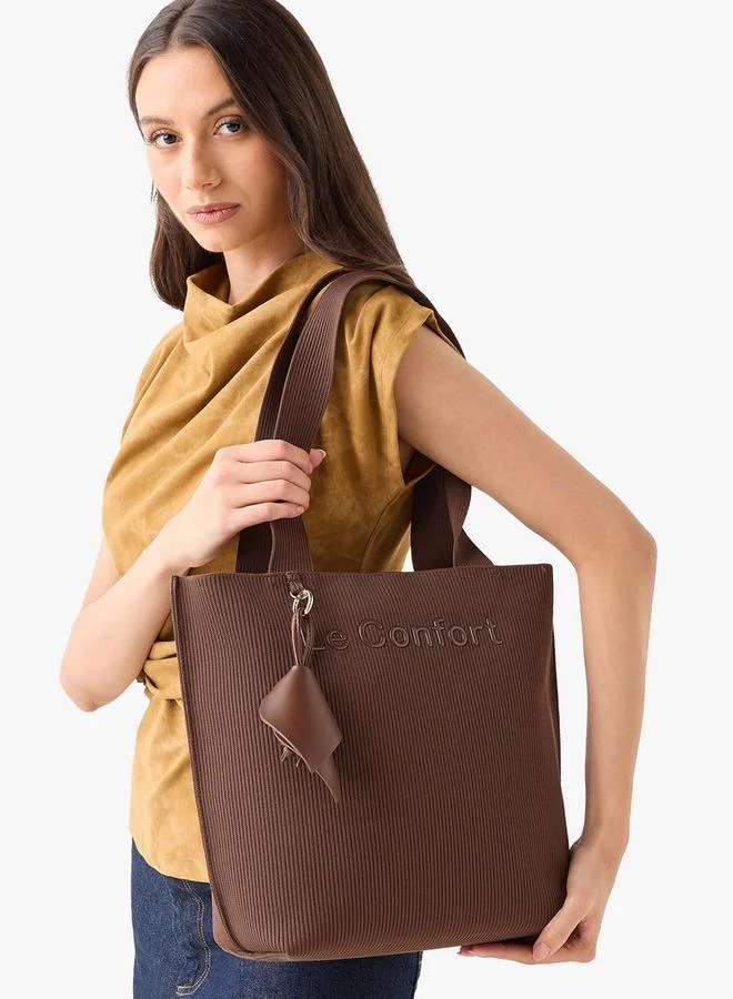 Le Confort BROWN Textured Tote Bag with Double Handle for Women | Best Price UAE