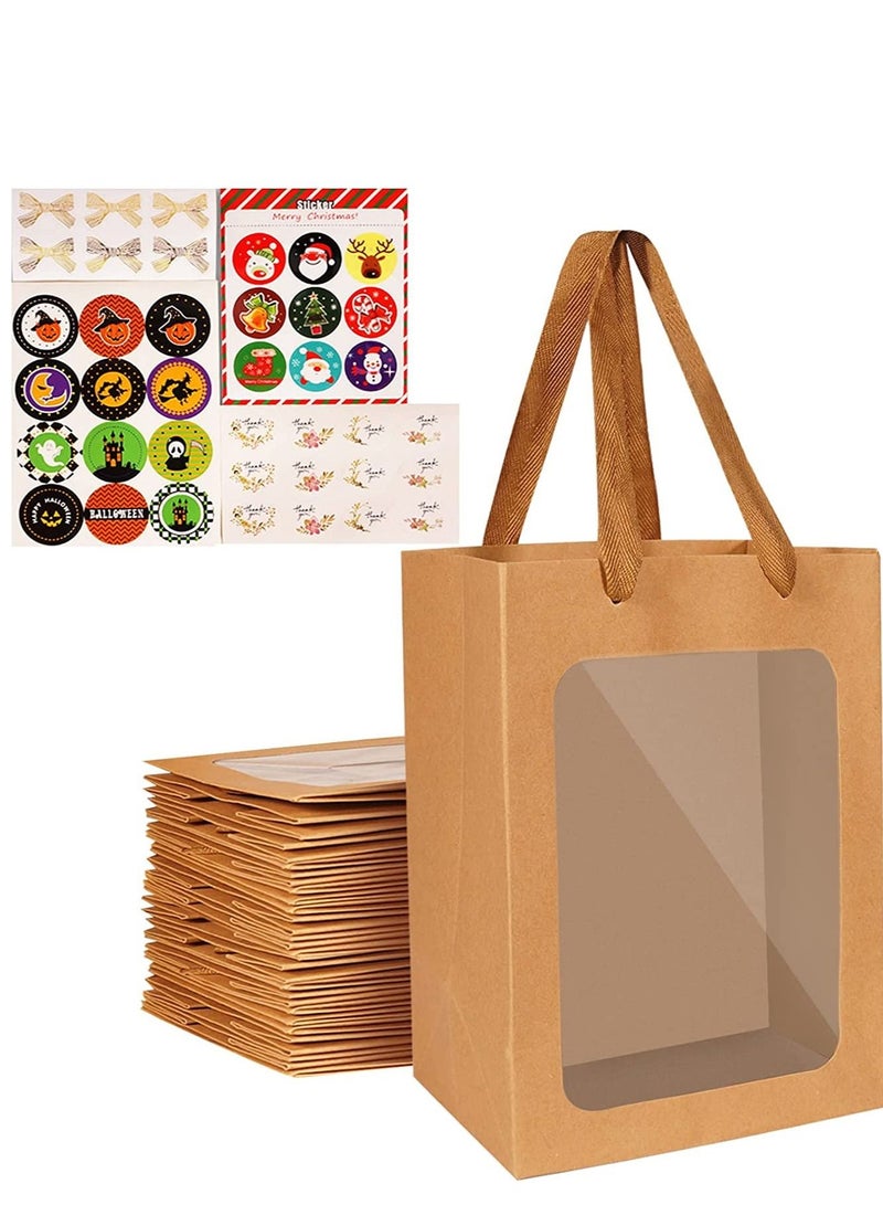 12Pcs Paper Gift Bags with Black Border 25 x 18 x 13 cm Clear  Gift Bag with Window, Paper Bags with Handles Gift Bags Gift Wrap Bags for Present Bouquets Bridal Shower Festivals Party Supplies (Brown - Image 4