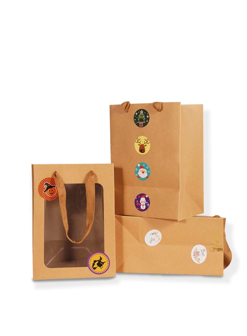 12Pcs Paper Gift Bags with Black Border 25 x 18 x 13 cm Clear  Gift Bag with Window, Paper Bags with Handles Gift Bags Gift Wrap Bags for Present Bouquets Bridal Shower Festivals Party Supplies (Brown - Image 2