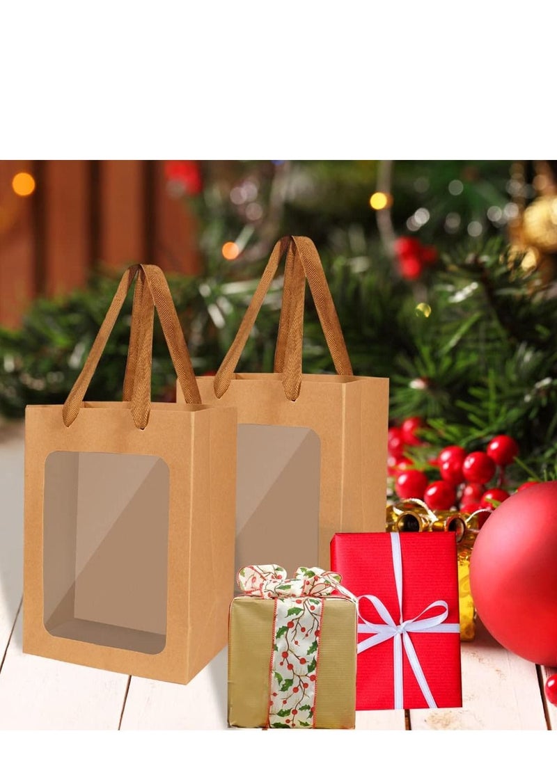 12Pcs Paper Gift Bags with Black Border 25 x 18 x 13 cm Clear  Gift Bag with Window, Paper Bags with Handles Gift Bags Gift Wrap Bags for Present Bouquets Bridal Shower Festivals Party Supplies (Brown - Image 3