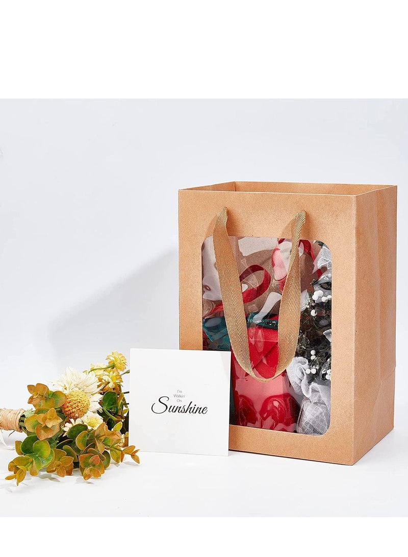 12Pcs Paper Gift Bags with Black Border 25 x 18 x 13 cm Clear  Gift Bag with Window, Paper Bags with Handles Gift Bags Gift Wrap Bags for Present Bouquets Bridal Shower Festivals Party Supplies (Brown - Image 5