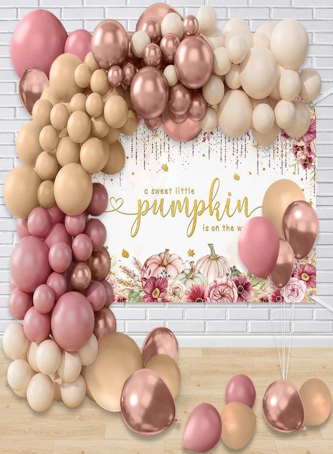 MEHOFOND 156 pcs Boho Pumpkin Baby Shower Decorations, Fall Balloons with Banner Kit, Little Pumpkin Baby Shower Banner with Balloon Arch Kit, Newborn Party Decor, Boho Pink, Sand White Balloons Set - Image 1