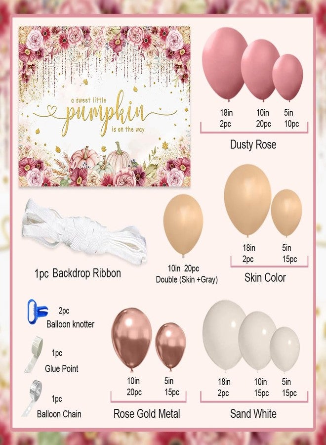 MEHOFOND 156 pcs Boho Pumpkin Baby Shower Decorations, Fall Balloons with Banner Kit, Little Pumpkin Baby Shower Banner with Balloon Arch Kit, Newborn Party Decor, Boho Pink, Sand White Balloons Set - Image 2