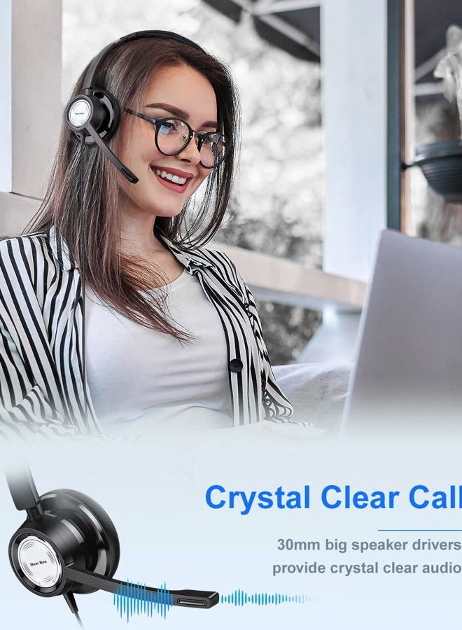 New Bee USB Headset with Microphone for PC Computer Headset, Single Ear Headset Noise Cancelling Mic, Call Center Wired Headset with 3.5mm/USB/Type C for Skype Zoom Tablet Laptop - Image 2