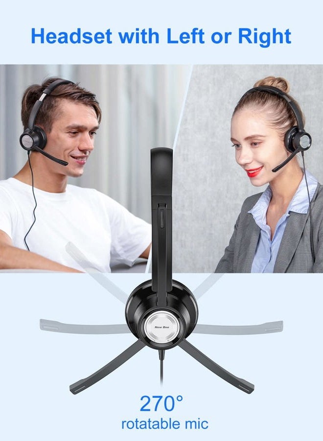 New Bee USB Headset with Microphone for PC Computer Headset, Single Ear Headset Noise Cancelling Mic, Call Center Wired Headset with 3.5mm/USB/Type C for Skype Zoom Tablet Laptop - Image 4