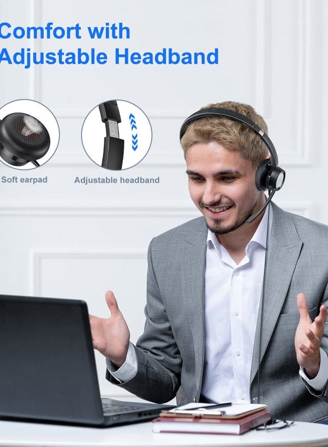 New Bee USB Headset with Microphone for PC Computer Headset, Single Ear Headset Noise Cancelling Mic, Call Center Wired Headset with 3.5mm/USB/Type C for Skype Zoom Tablet Laptop - Image 3