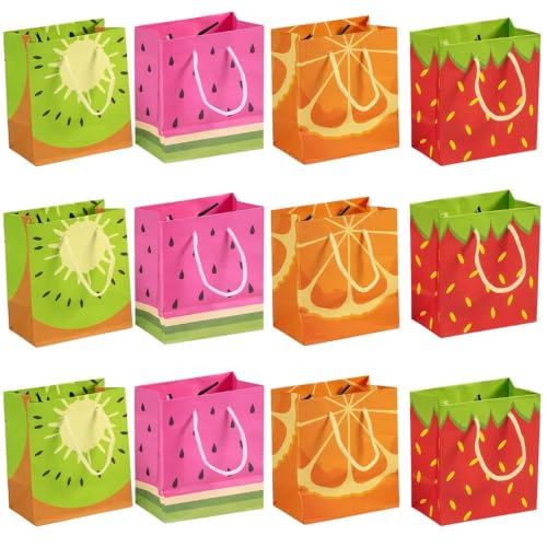 Fun Express Tutti Frutti Fruit Designed Gift Bags Set of 12 Strawberry Watermelon Kiwi Orange Party Favor Supplies - Image 1