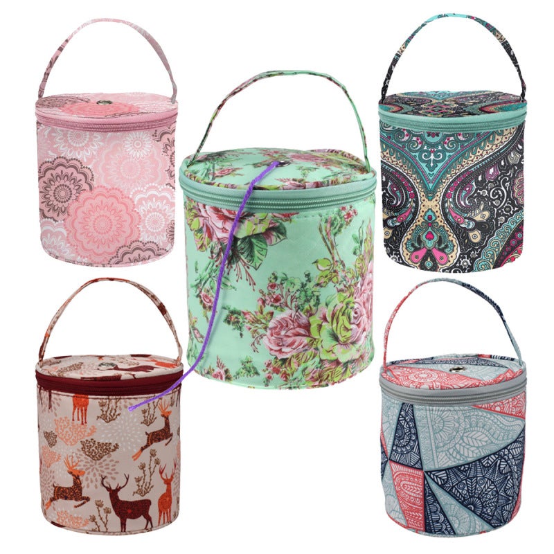 Cross-Border New Wool Storage Printed Bucket Bag Crochet Tools Home Storage Bag Manufacturer Whole(Orange leaves) - Image 2