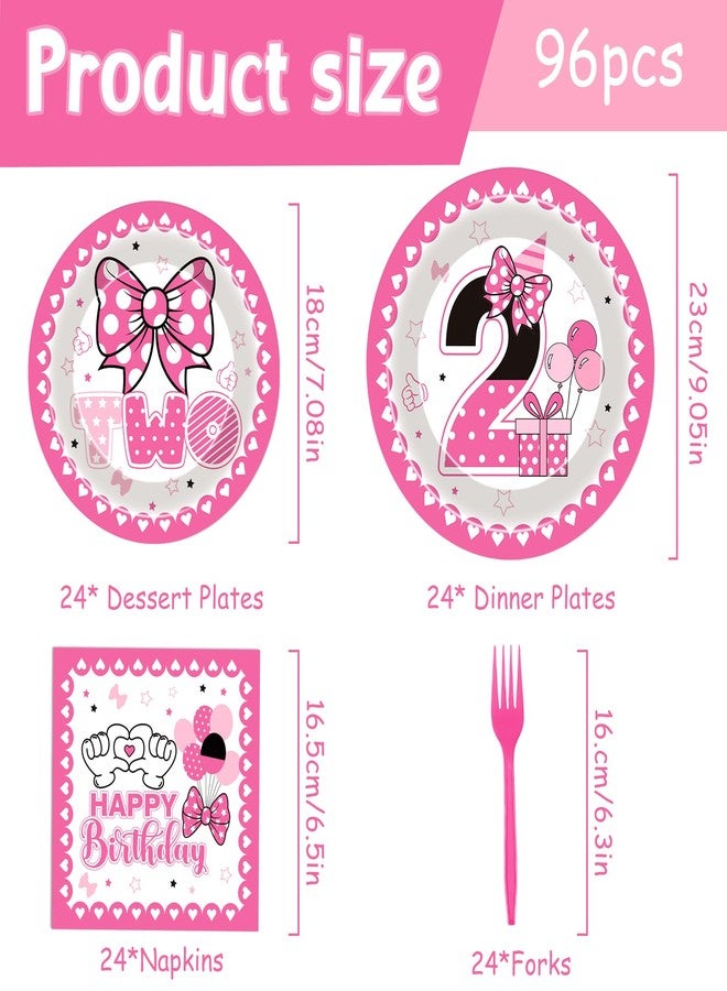 iPartyGo Oh Twodles Party Decorations - 96 Pcs Pink Cartoon Mouse Disposable Paper Dessert Plates Napkins Forks Tableware Set 2nd Birthday Supplies Favors for 2 Years Old Kids Girls Serves 24 Guests - Image 2