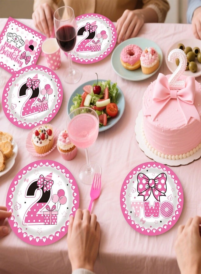 iPartyGo Oh Twodles Party Decorations - 96 Pcs Pink Cartoon Mouse Disposable Paper Dessert Plates Napkins Forks Tableware Set 2nd Birthday Supplies Favors for 2 Years Old Kids Girls Serves 24 Guests - Image 4