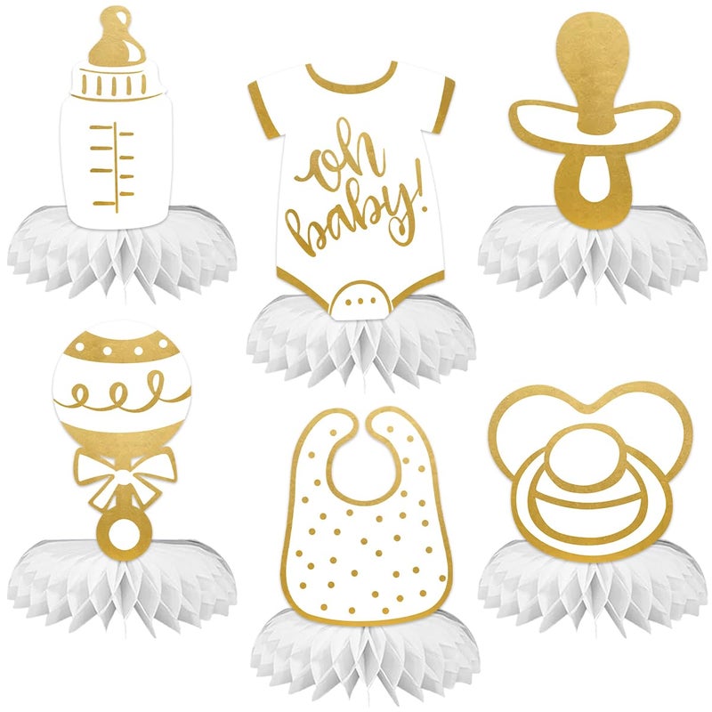 ELEFOCUS 6pcs Baby Shower Centerpieces for Neutral Gold Baby Shower Decorations Oh Baby Honeycomb Gender Neutral Baby Shower Decorations Table Decorations - Image 3