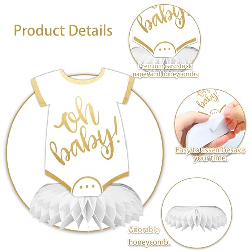ELEFOCUS 6pcs Baby Shower Centerpieces for Neutral Gold Baby Shower Decorations Oh Baby Honeycomb Gender Neutral Baby Shower Decorations Table Decorations - Image 5