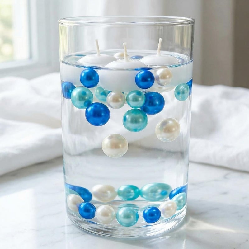GLBYUNN 140 Pieces Pearl for Vase Filler Pearls Bead for Vase Makeup Beads for Brushes Holder Assorted Round Faux Pearl Beads for Home Wedding Decor 10/14mm (Blue Series) - Image 5