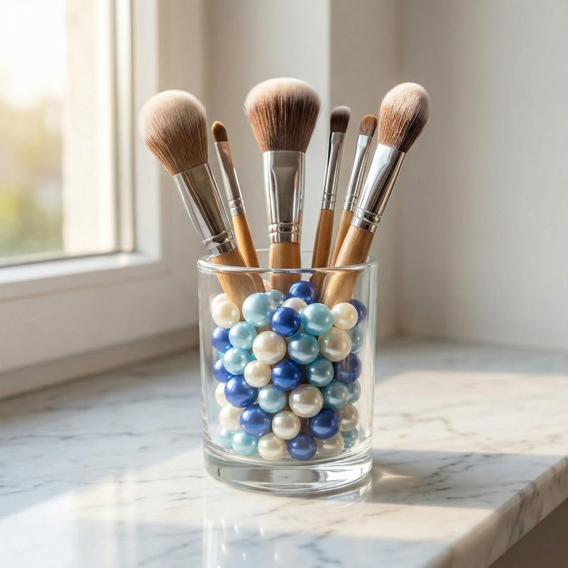 GLBYUNN 140 Pieces Pearl for Vase Filler Pearls Bead for Vase Makeup Beads for Brushes Holder Assorted Round Faux Pearl Beads for Home Wedding Decor 10/14mm (Blue Series) - Image 4