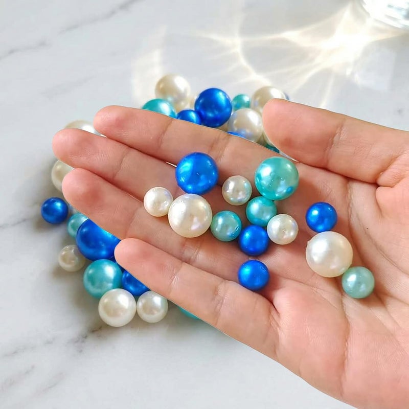 GLBYUNN 140 Pieces Pearl for Vase Filler Pearls Bead for Vase Makeup Beads for Brushes Holder Assorted Round Faux Pearl Beads for Home Wedding Decor 10/14mm (Blue Series) - Image 3