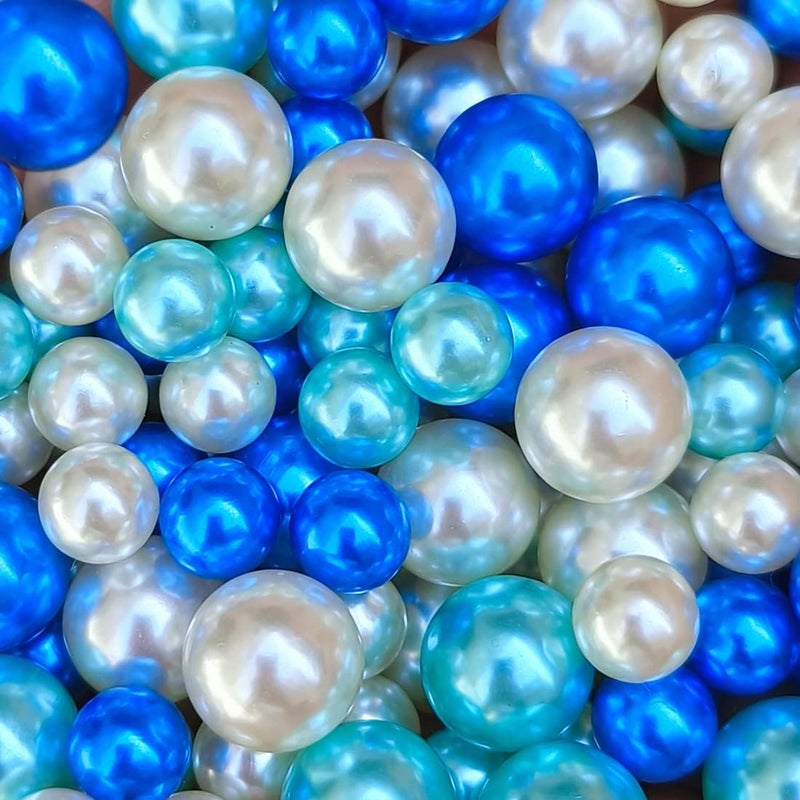 GLBYUNN 140 Pieces Pearl for Vase Filler Pearls Bead for Vase Makeup Beads for Brushes Holder Assorted Round Faux Pearl Beads for Home Wedding Decor 10/14mm (Blue Series) - Image 1