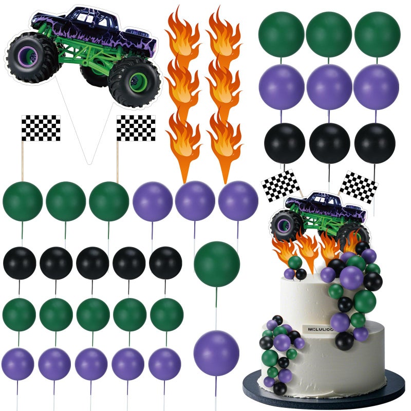 WinnerWhy 49 Pcs Monster Truck Car Cake Toppers Birthday Party Supplies Mini Balloons Cake Topper Sticks for Birthday Party Supplies, Boys' Theme Decoration - Image 1