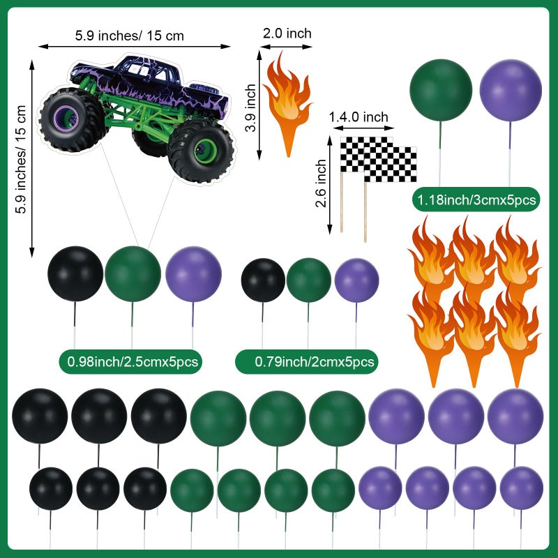 WinnerWhy 49 Pcs Monster Truck Car Cake Toppers Birthday Party Supplies Mini Balloons Cake Topper Sticks for Birthday Party Supplies, Boys' Theme Decoration - Image 2
