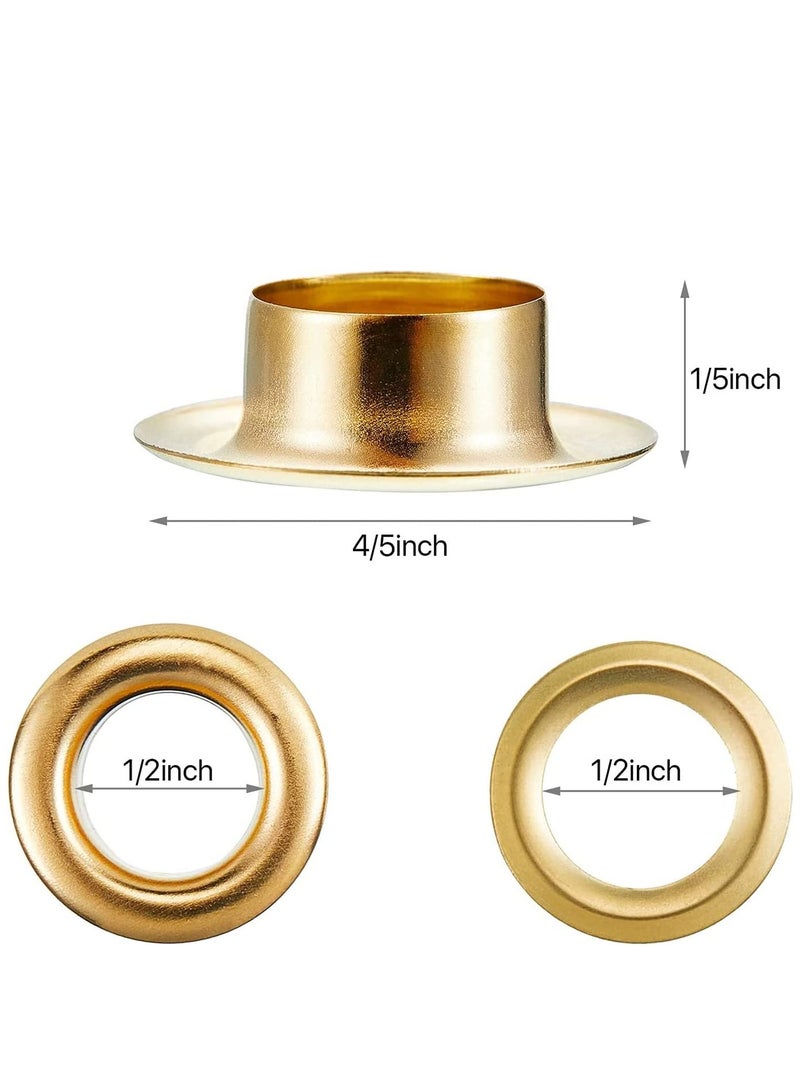 SYOSI Grommet Tool Kit Setting and 100 Sets Eyelets Portable Hand Press for Leather Clothes Shoes Fabric Belts with Storage Box Gold, 1/2 Inch Inside Diameter  - Image 5