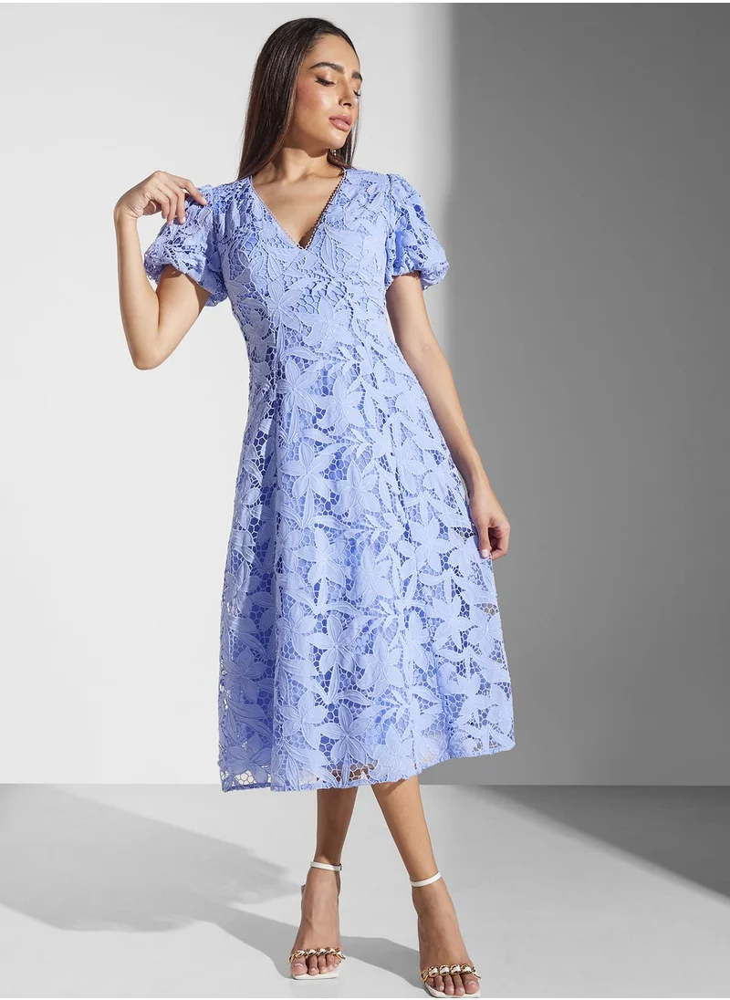 True Decadence Puff Sleeve V-Neck Dress