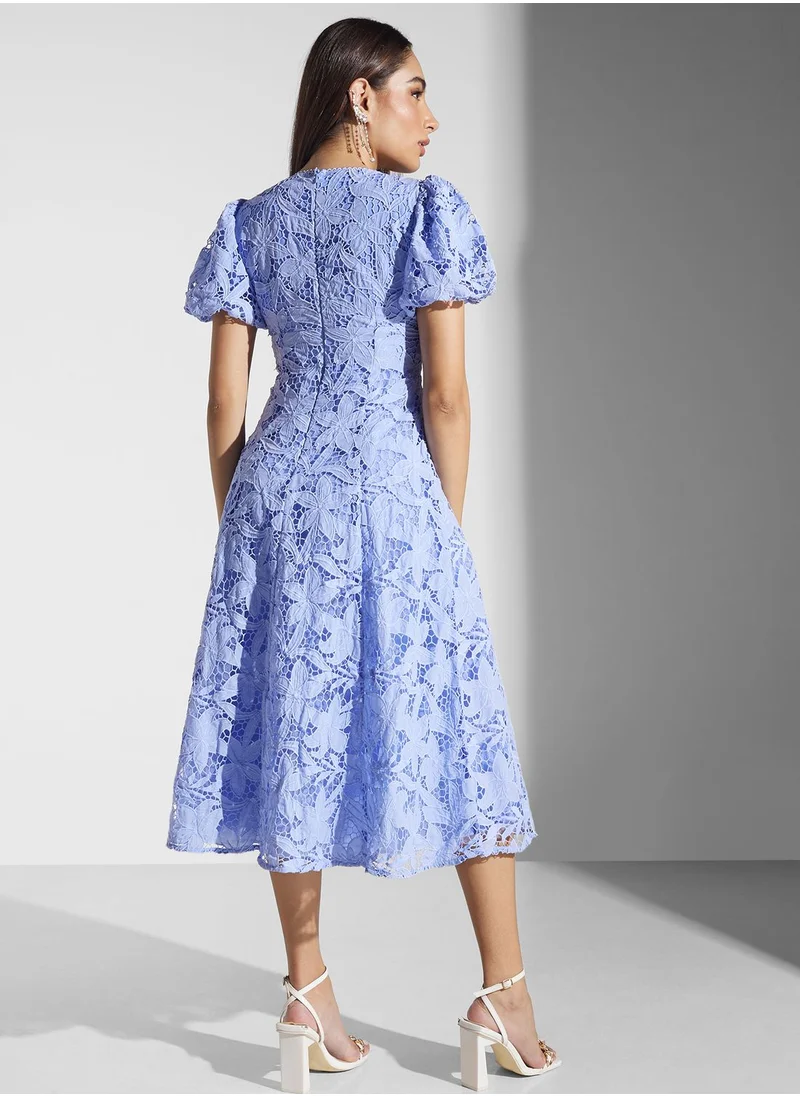 True Decadence Puff Sleeve V-Neck Dress
