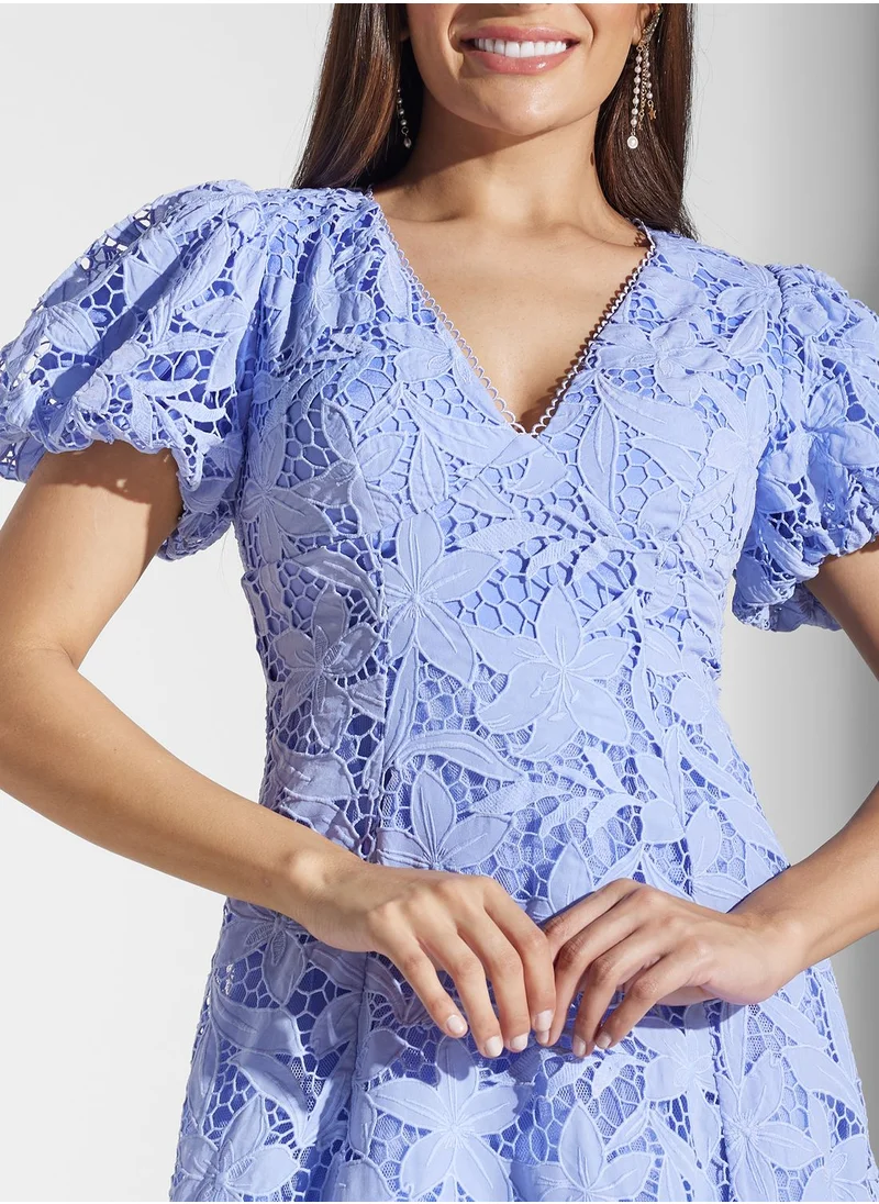 True Decadence Puff Sleeve V-Neck Dress