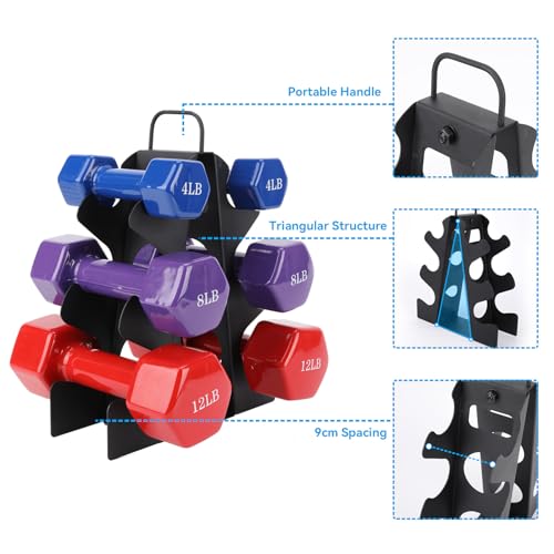 EXBTOKA 3-Tier | 4-Tier Dumbbell Rack, A-Frame Weight Stand for 5-15LB Dumbbells, Compact Space-Saving Design for Home Gym, Heavy-Duty Alloy Steel Organization Rack (Dumbbells Not Included) - Image 5
