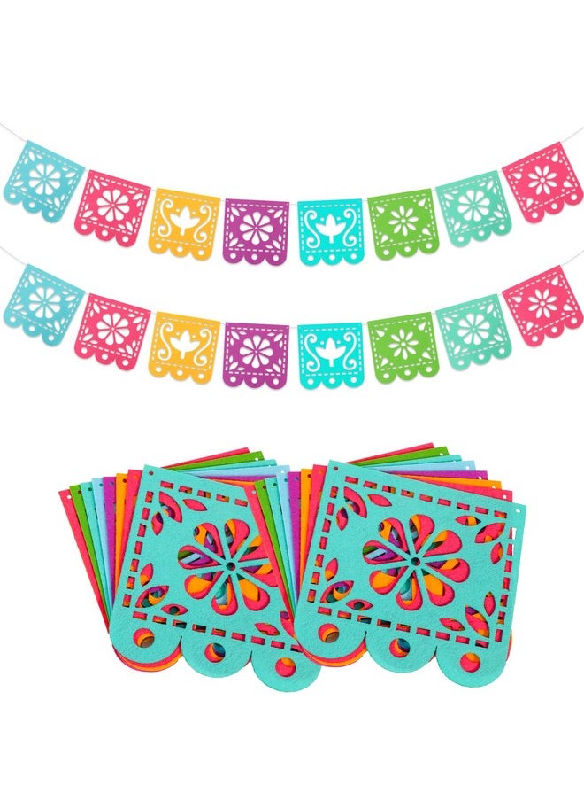 Qpout Qpout 2 Mexican Fiesta Party Decorations Banners, Felt Cinco de Mayo Decorations Banner, Day of The Dead Decor Papel Picado Banner, Dia De Los Muertos Garlands, Fiesta Birthday Baby Shower Flags  - Image 1