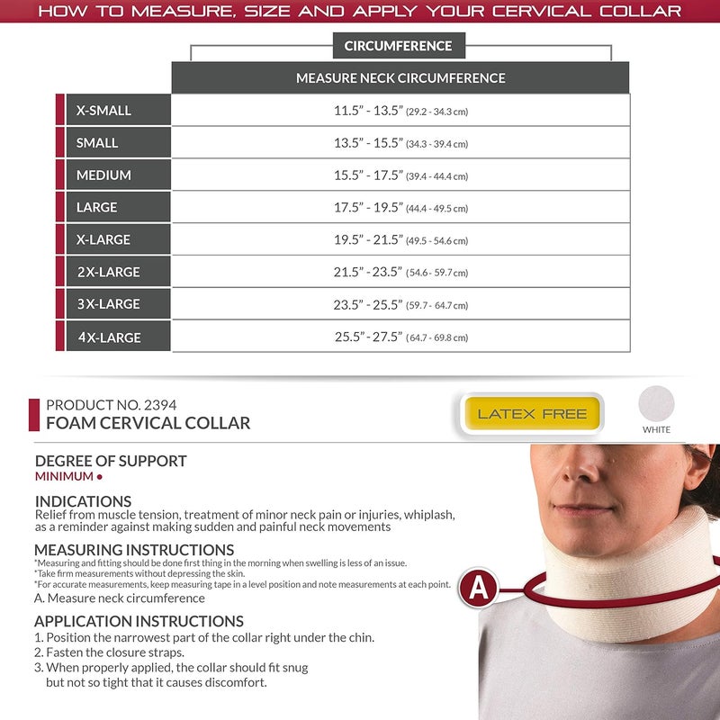 OTC Cervical Collar Soft Contour Foam Neck Support Brace White Narrow 25 Depth Medium - Image 2