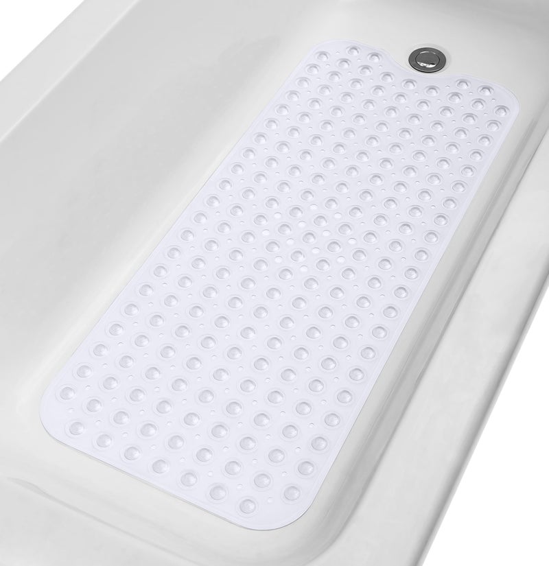 Tike Smart ExtraLong NonSlip Bathtub Shower Mat 39x16 SmoothNonTextured Tubs Only Safe Clean MachineWashable Superior GripDrainage Vinyl Transparent Clear