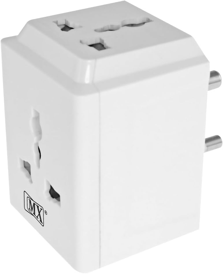MX 3 Pin Universal Travel Adapter | Multi-Plug Socket for 2-Pin & 3-Pin Devices | 3-Way Outlet, 250V Max | Compatible with Laptops, Mobiles, Home & Office - Image 1