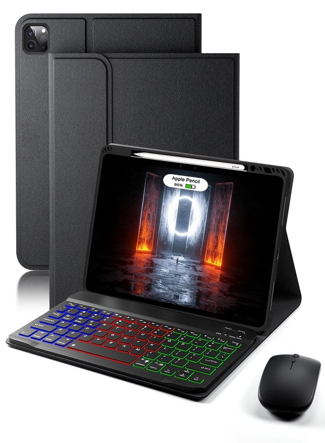 SAMTUNK Keyboard Case for iPad Air 13 inch (M2-2024, M3-2025) & iPad Pro 12.9 inch (6th, 5th, 4th, 3rd Generation) Case with Keyboard Dazzle Magic Keyboard Backlit Built-in Pencil Holder with Mouse - Black - Image 1