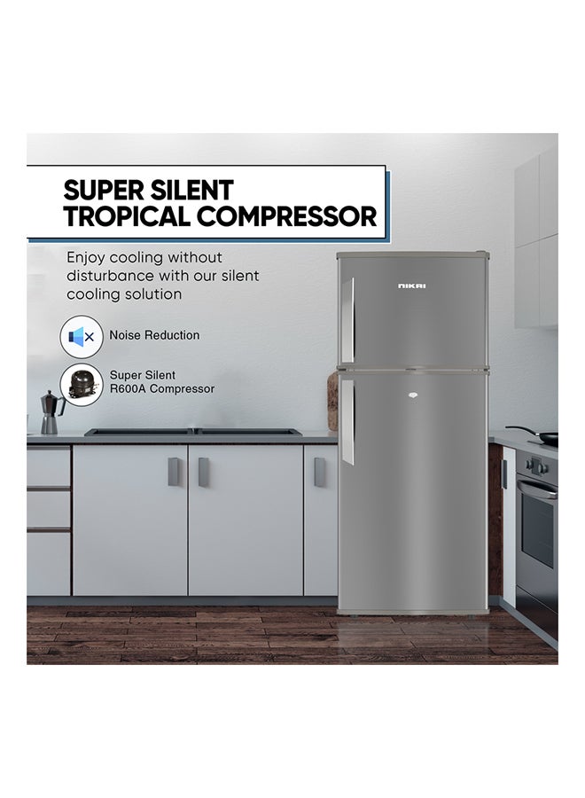 NIKAI 450L Gross / 311 Net, Double Door Refrigerator, With Vegetable Crisper And Adjustable Glass Shelves, Convenient Defrosting And Temperature Control, Ideal For Kitchen, Bedroom, Office And Hotels 450 L 584 kW NRF450DN5S Grey - Image 3