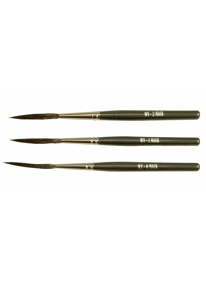 Mack Brush Set of 3 Sizes 0-2 Wizard Vortex Scroll Pinstriper Blue Squirrel Grey Handle Brush - Image 1