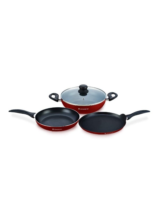 Wonderchef Topaz Cookware set, Wok with lid-24cm,Fry Pan-24cm,Dosa Tawa-25cm - Image 1