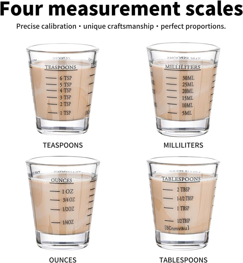 BCnmviku Shot Glasses Measuring cup Espresso Shot Glass Liquid Heavy Glass Wine Glass 26-Incremental Measurement 1oz, 6 Tsp, 2 Tbs, 30ml By (2 pack-Black + 2 pack-Red) - Image 3