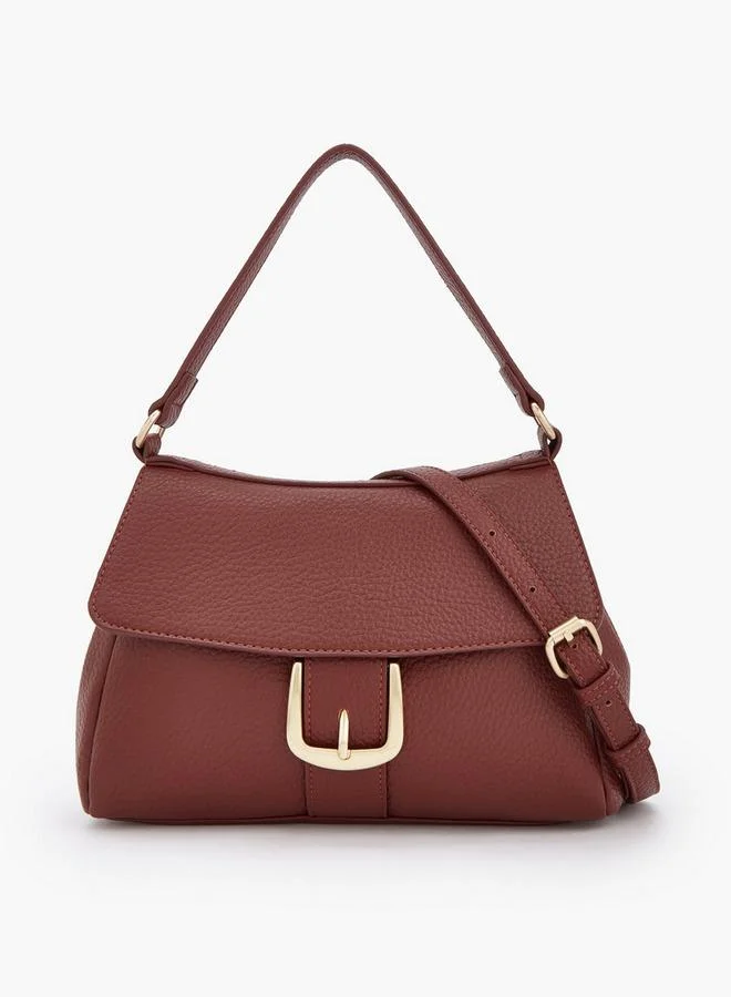 Textured Crossbody Bag With Button Closure