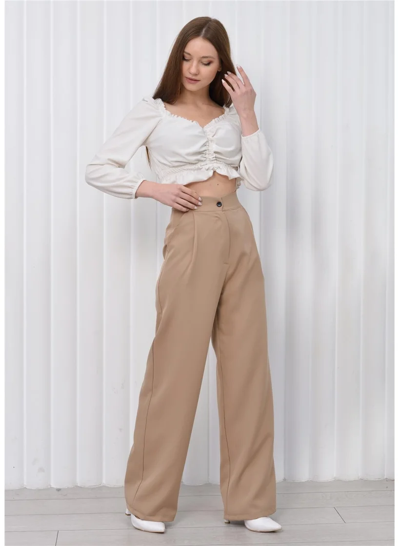 Nuseel Women's High Waist Palazzo Pants Tan