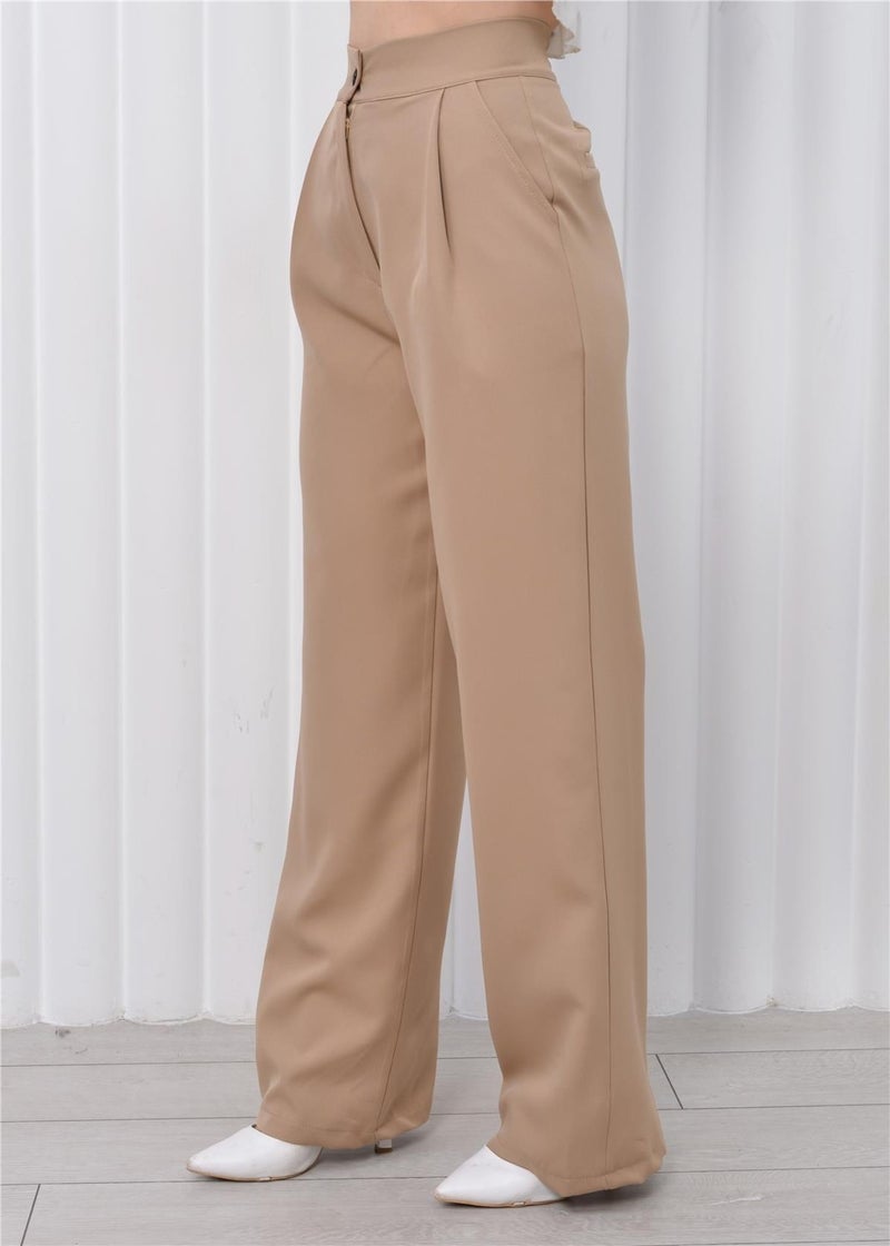 Nuseel Women's High Waist Palazzo Pants Tan  - Image 5