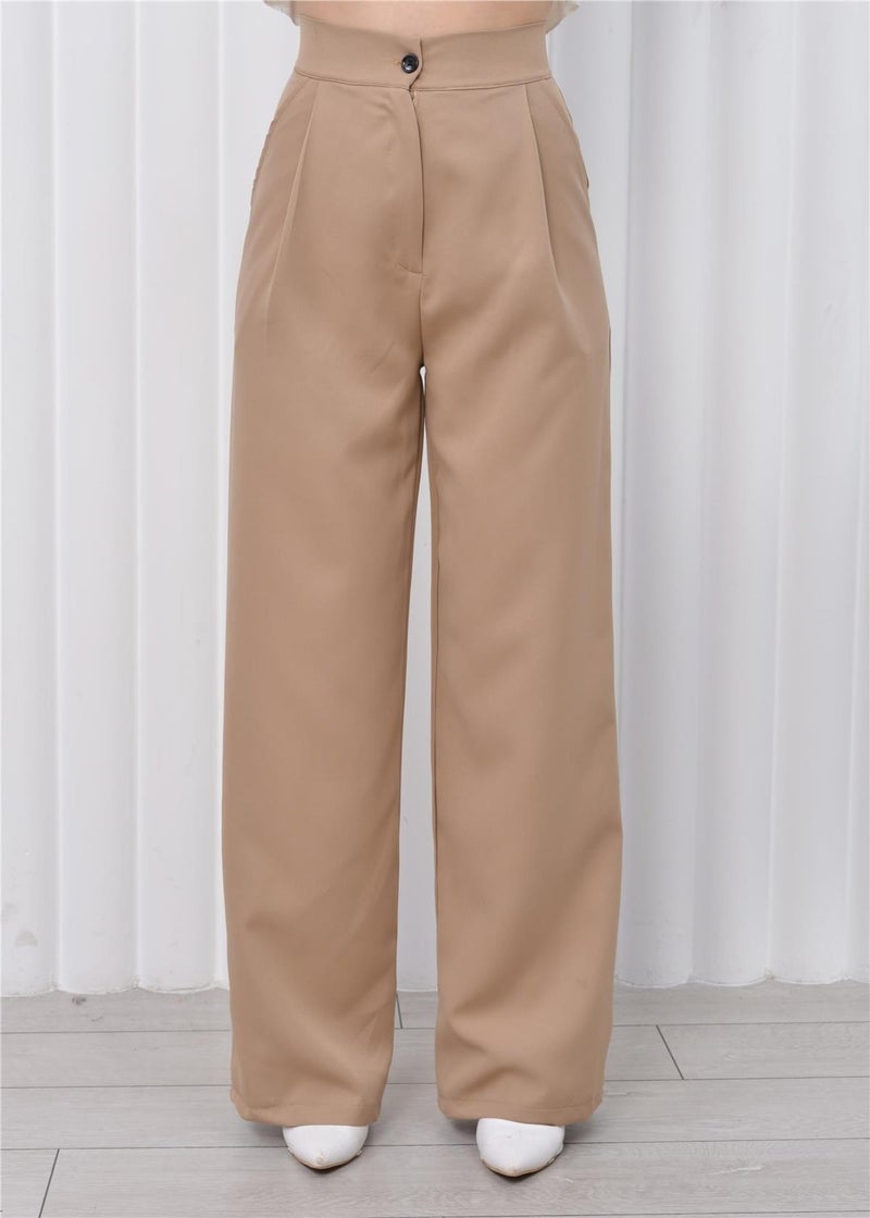 Nuseel Women's High Waist Palazzo Pants Tan  - Image 4