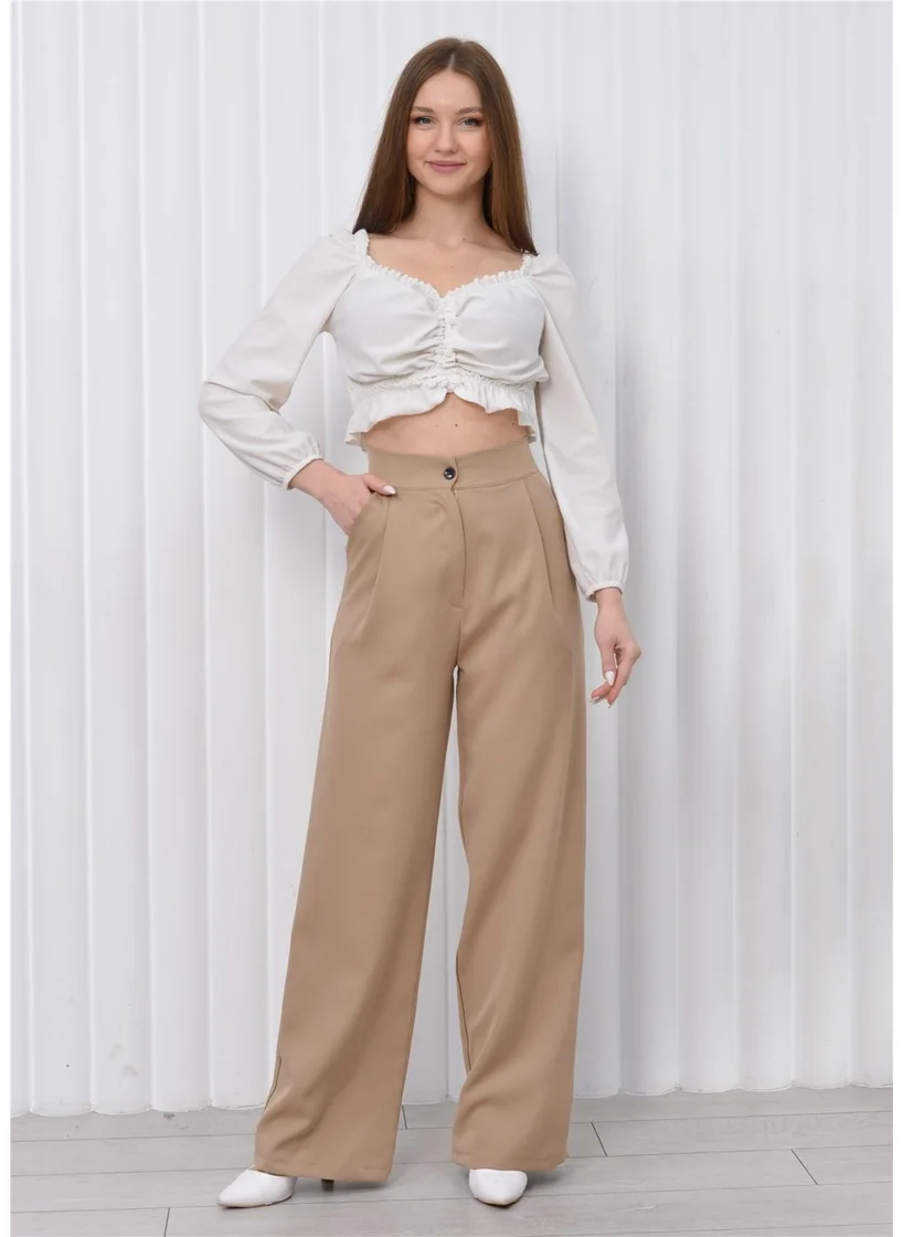 Nuseel Women's High Waist Palazzo Pants Tan