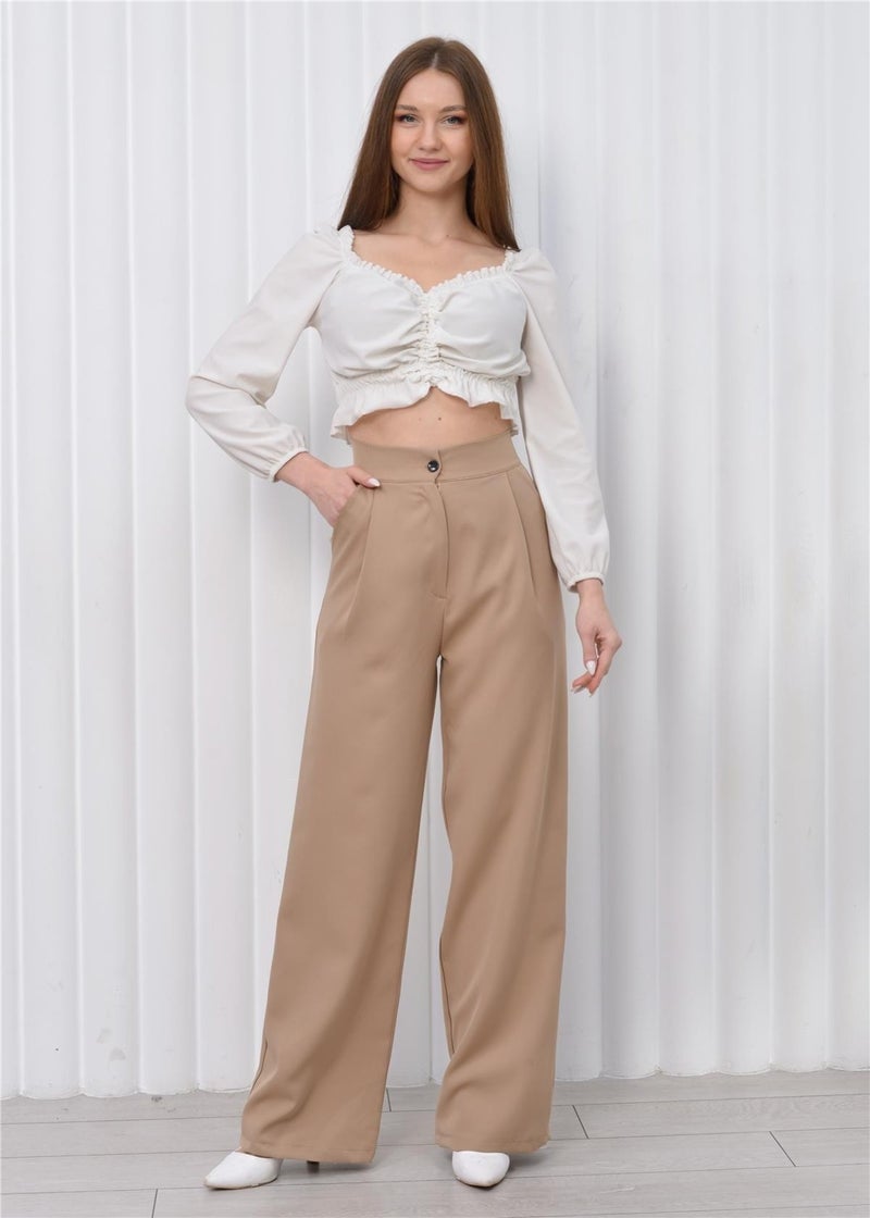 Nuseel Women's High Waist Palazzo Pants Tan  - Image 1