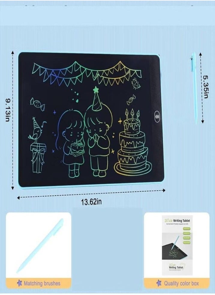 16 Inch LCD Writing Tablet for Kids, Colorful Drawing Board for Kids, Erasable and Reusable Electronic Drawing Board, LCD Drawing Tablet for Toddlers - Blue