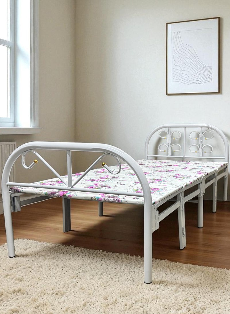 رينوفو سرير فردي قابل للطي ومنصة معدنية من الفولاذ عالي التحمل مقاس 190 × 90 سم، إطار سرير محمول مع إعداد مجاني للأدوات، لون أبيض من رينوفو - Image 2