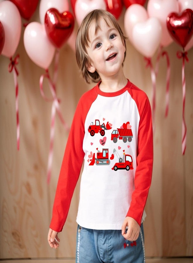 Geoyune Boys Valentines Shirt Kids Toddler Girls Love Hearts T-Shirt Tops Outfit Clothes 2-7 Years, Construction Truck#2, 5 Years - Image 3