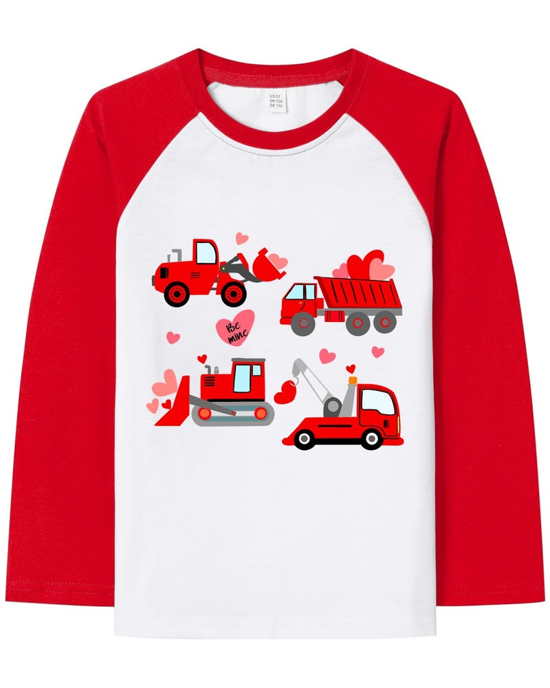 Geoyune Boys Valentines Shirt Kids Toddler Girls Love Hearts T-Shirt Tops Outfit Clothes 2-7 Years, Construction Truck#2, 5 Years - Image 1